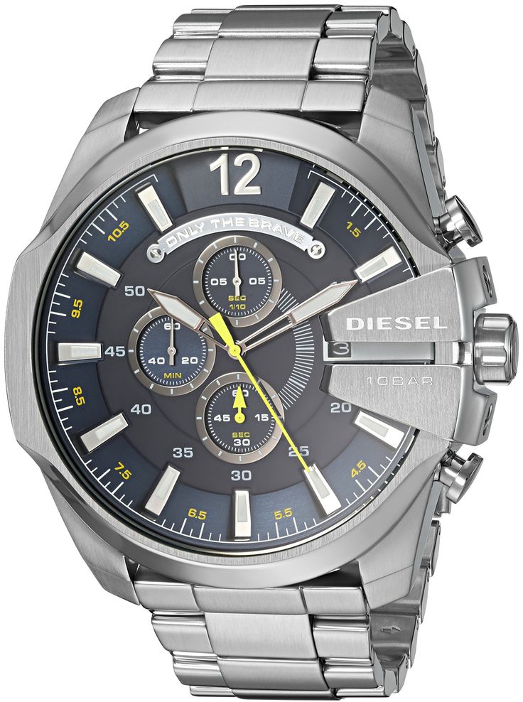 Diesel Mega Chief Chronograph Blue Dial Silver Steel Strap Watch For Men - DZ4465 Buy Now By Diesel