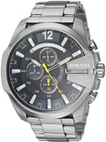 Diesel Mega Chief Chronograph Blue Dial Silver Steel Strap Watch For Men - DZ4465 Buy Now By Diesel