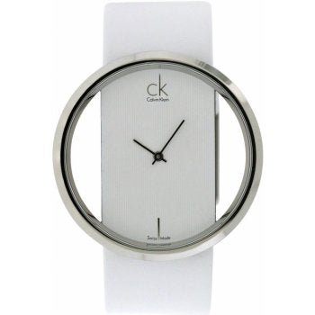 Calvin Klein Glam Transparent Dial White Leather Strap Watch for Women - K9423101 Buy Now By Calvin Klein