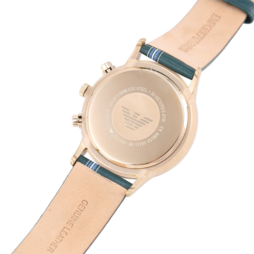 Emporio Armani Renato Chronograph Silver Dial Green Leather Strap Watch For Men - AR11233 Buy Now By Emporio Armani