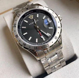 Versace Hellenyium GMT Black Dial Silver Steel Strap Watch for Men - V11020015 Buy Now By Versace