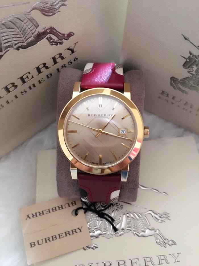 Burberry The City Gold Dial Orange Leather Strap Watch for Women - BU9017 Buy Now By Burberry