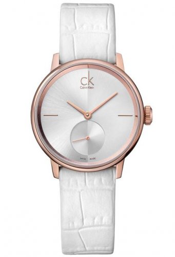 Calvin Klein Accent Silver Dial White Leather Strap Watch for Women - K2Y236K6 Buy Now By Calvin Klein