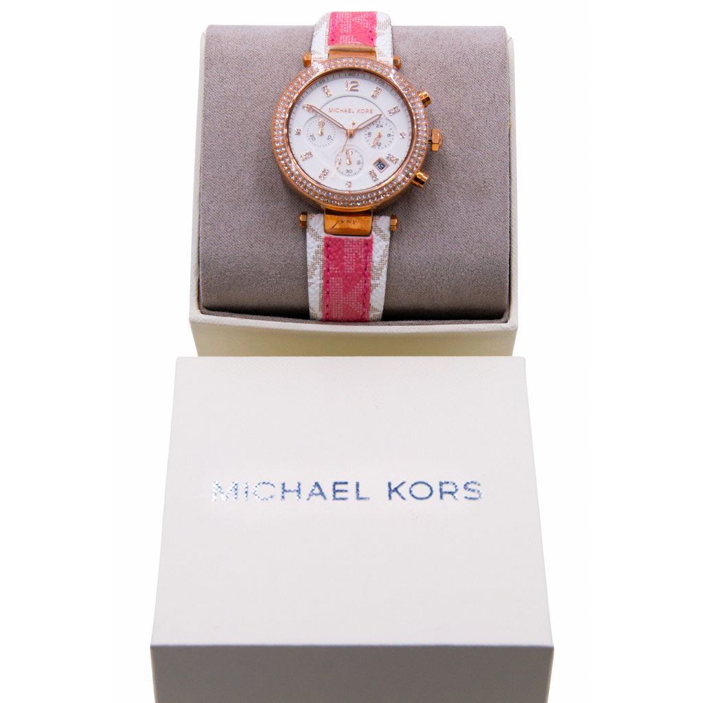 Michael Kors Parker Chronograph White Dial Two Tone Leather Strap Watch For Women - MK6951 Buy Now By Michael Kors