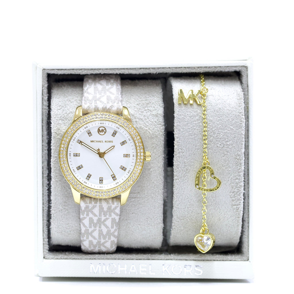 Michael Kors Tibby Analog Silver Dial White Leather Strap Watch for Women - MK1049 Buy Now By Michael Kors