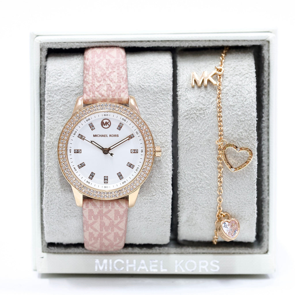Michael Kors Tibby Silver Dial Pink Leather Strap Watch for Women - MK1050 Buy Now By Michael Kors