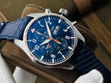 IWC Pilot's Automatic Chronograph 43mm Blue Dial Blue Calfskin Strap Watch for Men - IW377729 Buy Now By IWC