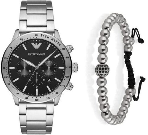 Emporio Armani Mario Chronograph Black Dial Silver Steel Strap Watch For Men - AR11241 Buy Now By Emporio Armani