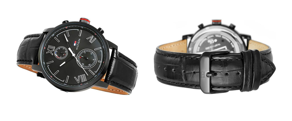 Tommy Hilfiger Aden Chronograph Black Dial Black Leather Strap Watch for Men - 1791310 Buy Now By Tommy Hilfiger