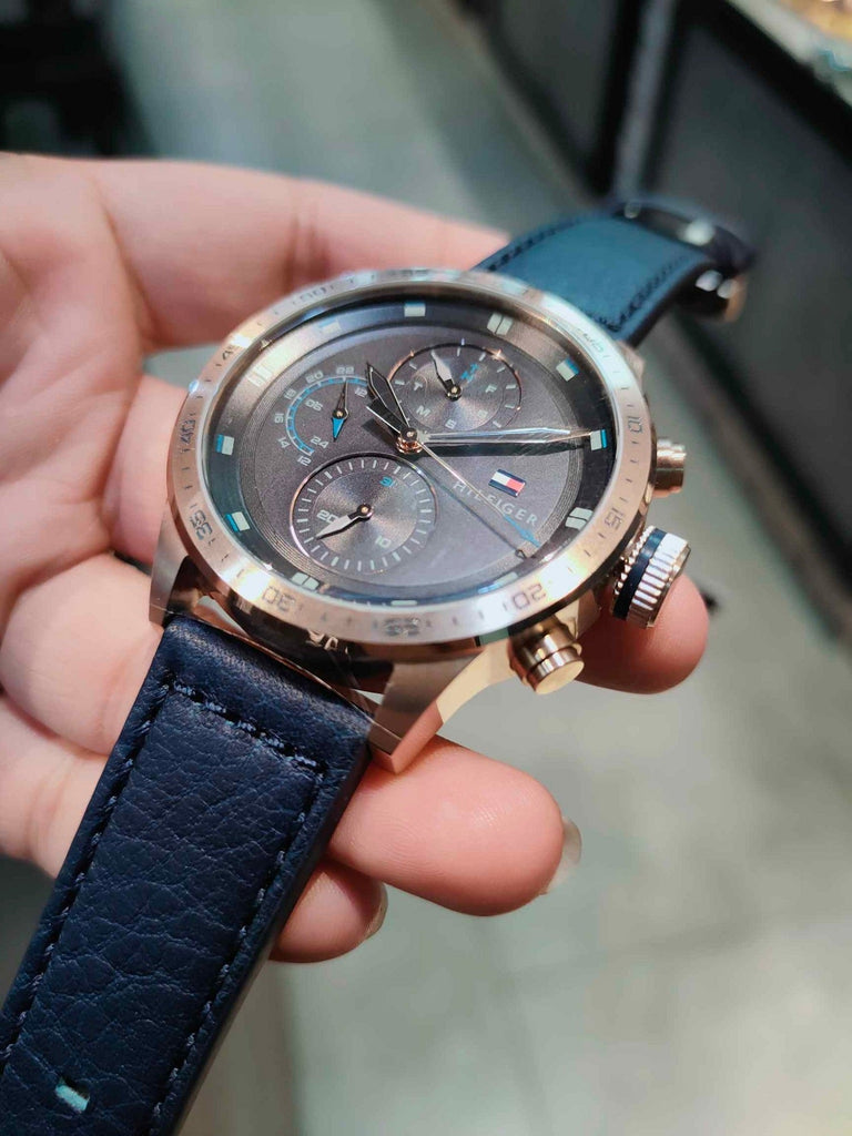 Tommy Hilfiger Trent Chronograph Grey Dial Black Leather Strap Watch For Men - 1791808 Buy Now By Tommy Hilfiger