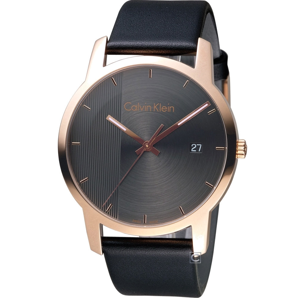 Calvin Klein City Quartz Grey Dial Black Leather Strap Watch for Men - K2G2G6C3 Buy Now By Calvin Klein