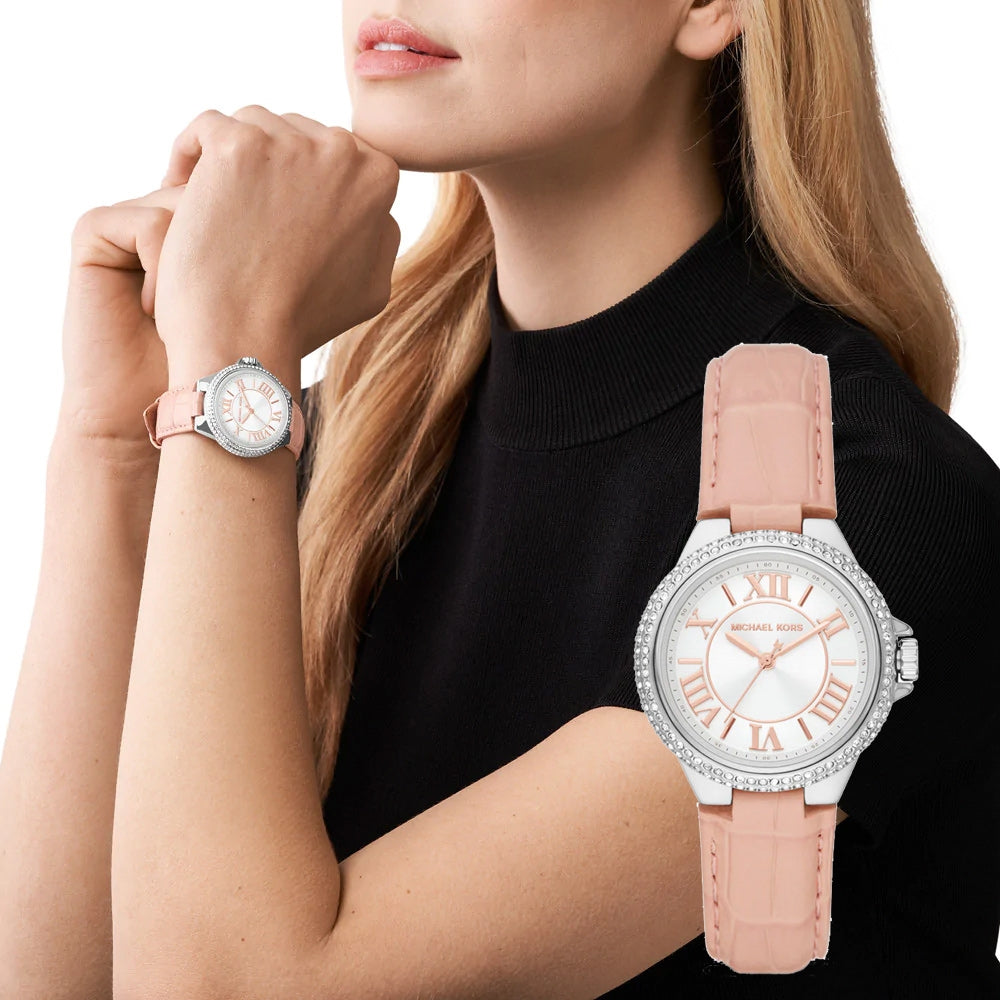 Michael Kors Camille Three-Hand Crystals White Dial Pink Leather Strap Watch for Women - MK2963 Buy Now By Michael Kors