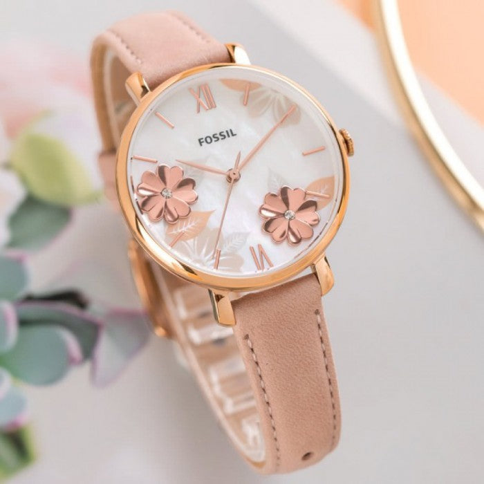 Fossil Jacqueline Three Hand Mother of Pearl Dial Pink Leather Strap Watch for Women - ES4671 Buy Now By Fossil