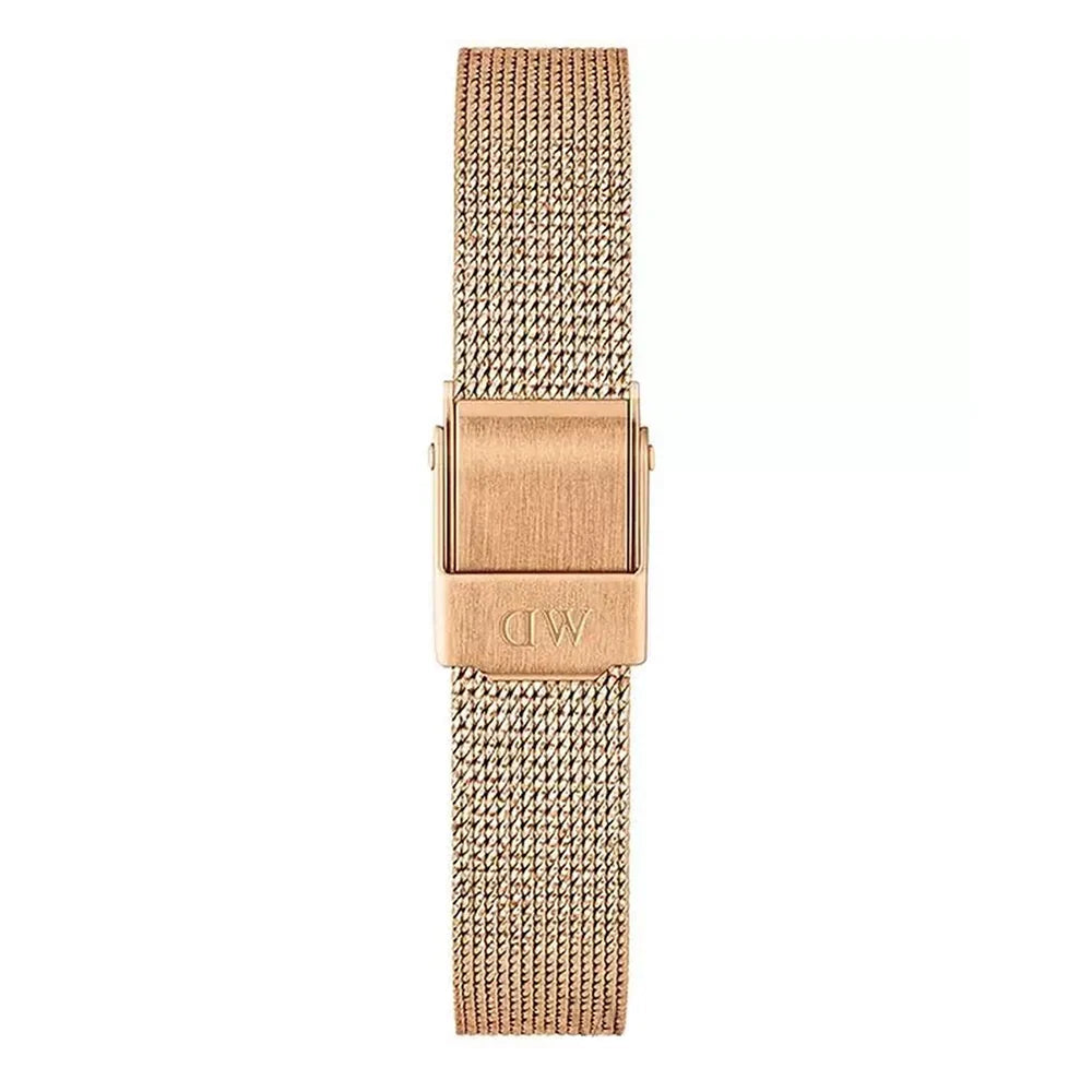 Daniel Wellington Petite Pressed Melrose Black Dial Rose Gold Mesh Strap Watch For Women - DW00100440 Buy Now By Daniel Wellington