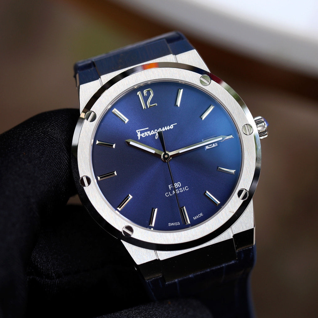 Salvatore Ferragamo F-80 Classic Blue Dial Blue Leather Strap Watch for Men - SFDT00319 Buy Now By Salvatore Ferragamo