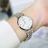 Emporio Armani Gianni T-Bar Mother of Pearl Dial Two Tone Steel Strap Watch For Women - AR1987 Buy Now By Emporio Armani