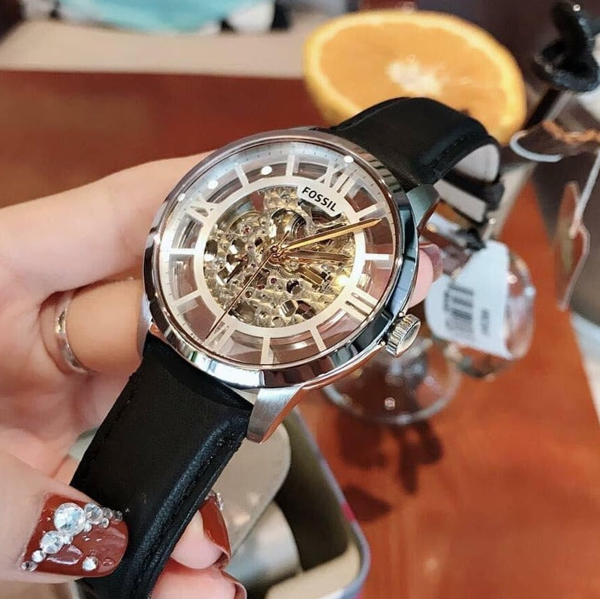 Fossil Townsman Automatic Skeleton Silver Dial Black Leather Strap Watch for Men - ME3041 Buy Now By Fossil
