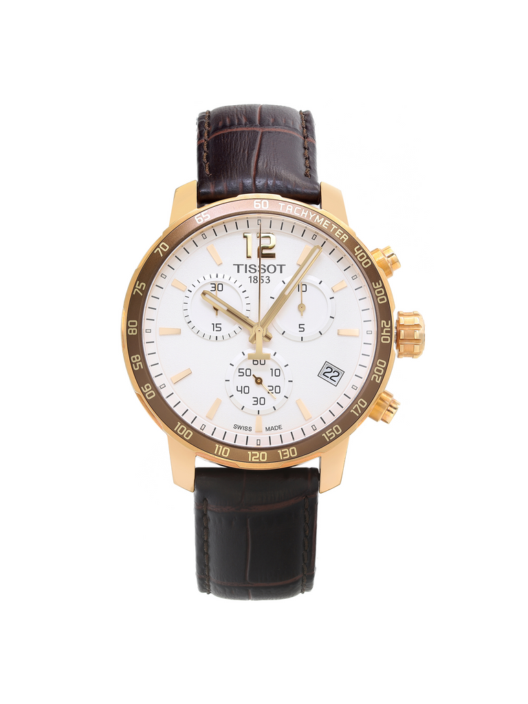 Tissot Quickster Chronograph 42mm White Dial Brown Leather Strap Watch For Men - T095.417.36.037.00 Buy Now By Tissot