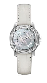 Burberry The Britain Diamonds Mother of Pearl Dial White Leather Strap Watch for Women - BBY1800 Buy Now By Burberry