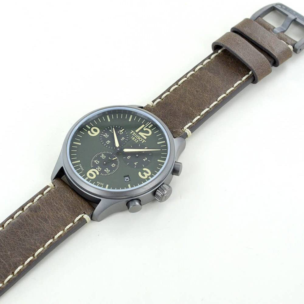 Tissot T Sport Chrono XL Green Dial Brown Leather Strap Watch For Men - T116.617.36.097.00 Buy Now By Tissot