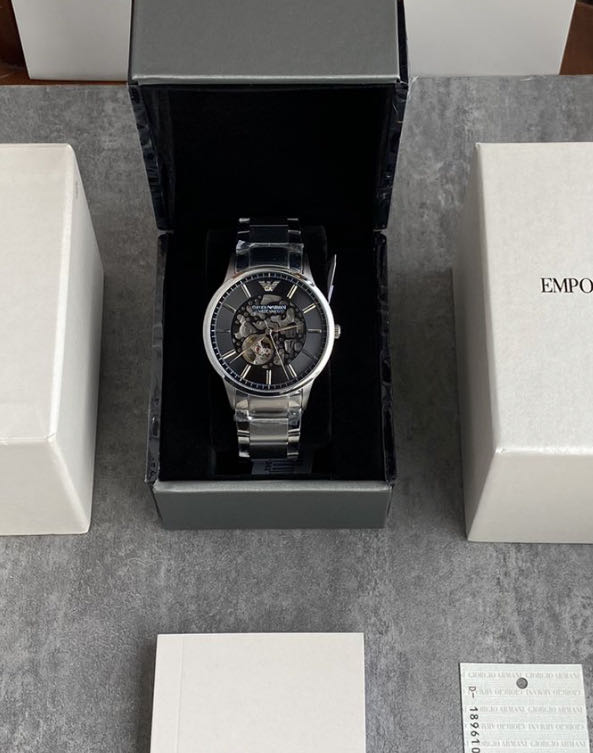 Emporio Armani Meccanico Automatic Black Dial Silver Steel Strap Watch For Men - AR60055 Buy Now By Emporio Armani