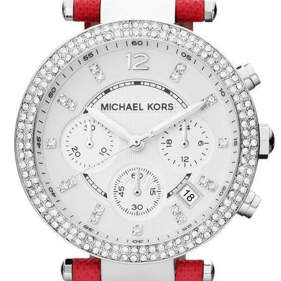 Michael Kors Parker Silver Dial Red Leather Strap Watch for Women - MK2278 Buy Now By Michael Kors