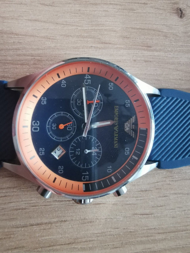 Emporio Armani Chronograph Blue Dial Blue Rubber Strap Watch For Men - AR5864 Buy Now By Emporio Armani