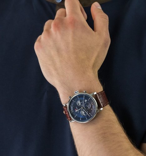Tommy Hilfiger Evan Chronograph Blue Dial Brown Leather Strap Watch for Men - 1710393 Buy Now By Tommy Hilfiger