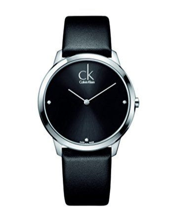 Calvin Klein Minimal Diamonds Black Dial Black Leather Strap Watch for Men - K3M211CS Buy Now By Calvin Klein