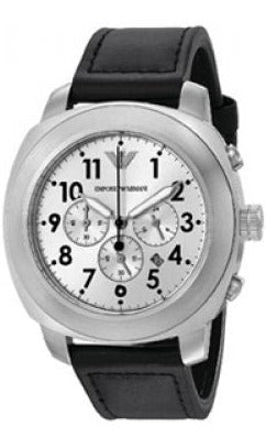 Emporio Armani Sportivo Chronograph Silver Dial Black Leather Strap Watch For Men - AR6054 Buy Now By Emporio Armani
