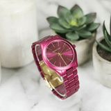 Michael Kors Slim Runway Red Dial Red Steel Strap Watch For Women - MK4505 Buy Now By Michael Kors