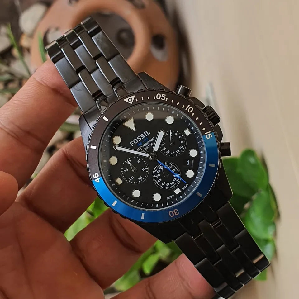 Fossil FB-01 Chronograph Black Dial Grey Steel Strap Watch for Men - FS5835 Buy Now By Fossil