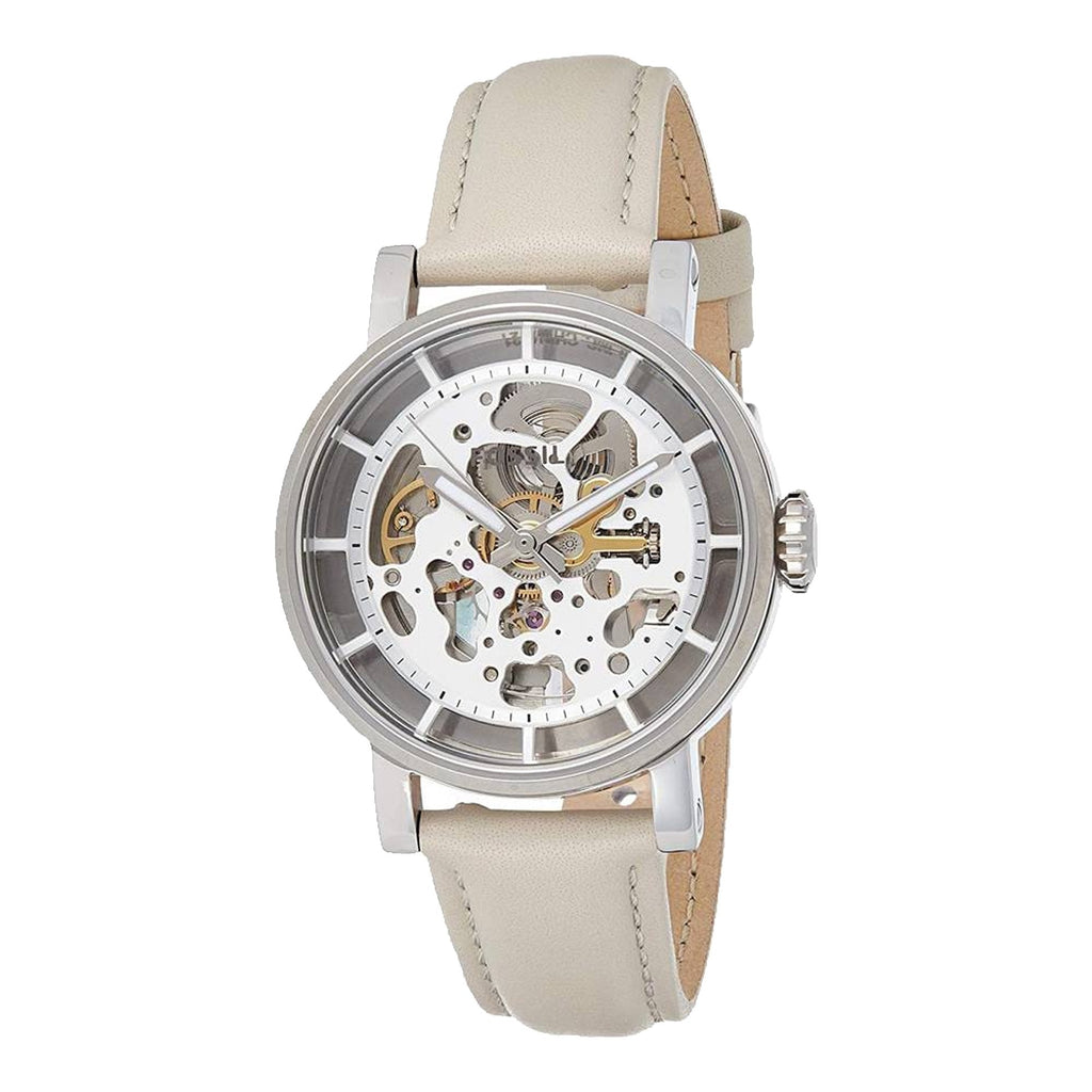 Fossil Boyfriend Automatic Skeleton Silver Dial White Leather Strap Watch for Women - ME3069 Buy Now By Fossil