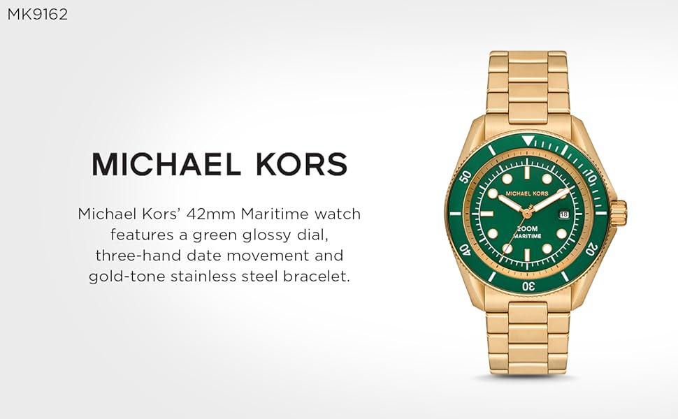 Michael Kors Maritime Analog Green Dial Gold Steel Strap Watch for Men - MK9162 Buy Now By Michael Kors