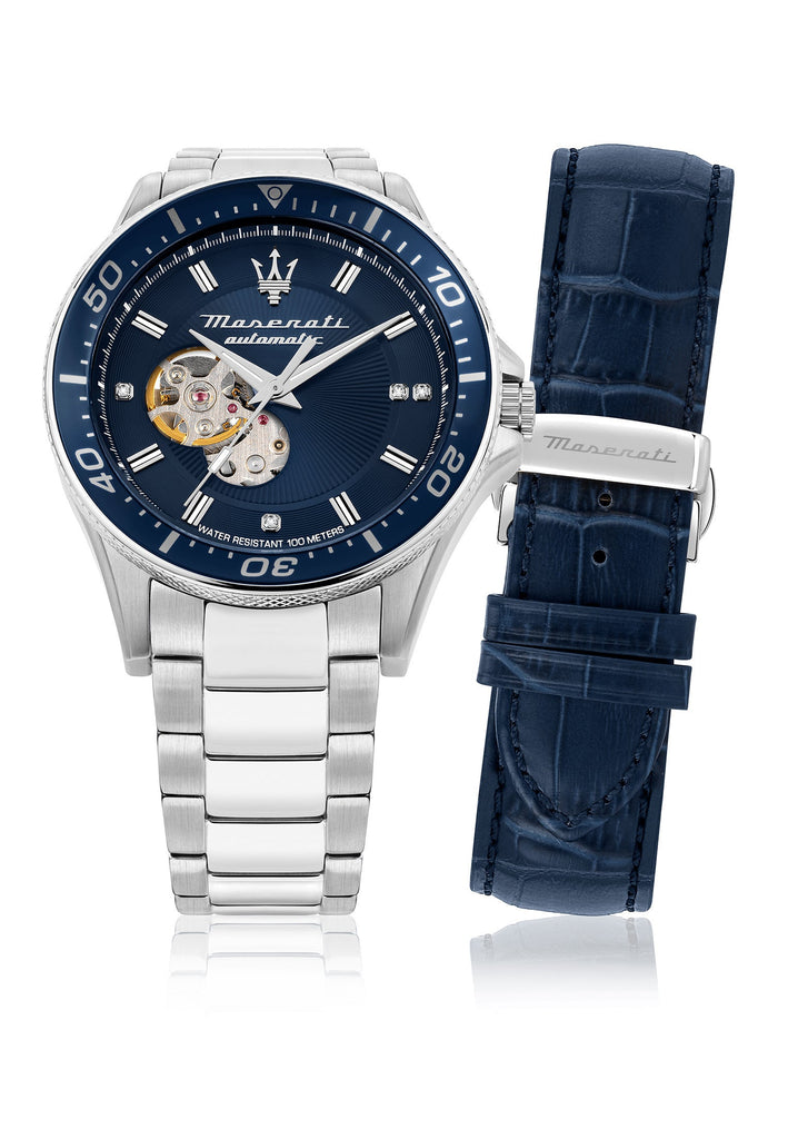 Maserati SFIDA Automatic Skeleton Blue Dial Silver Steel Strap Watch For Men - R8823140007 Buy Now By Maserati