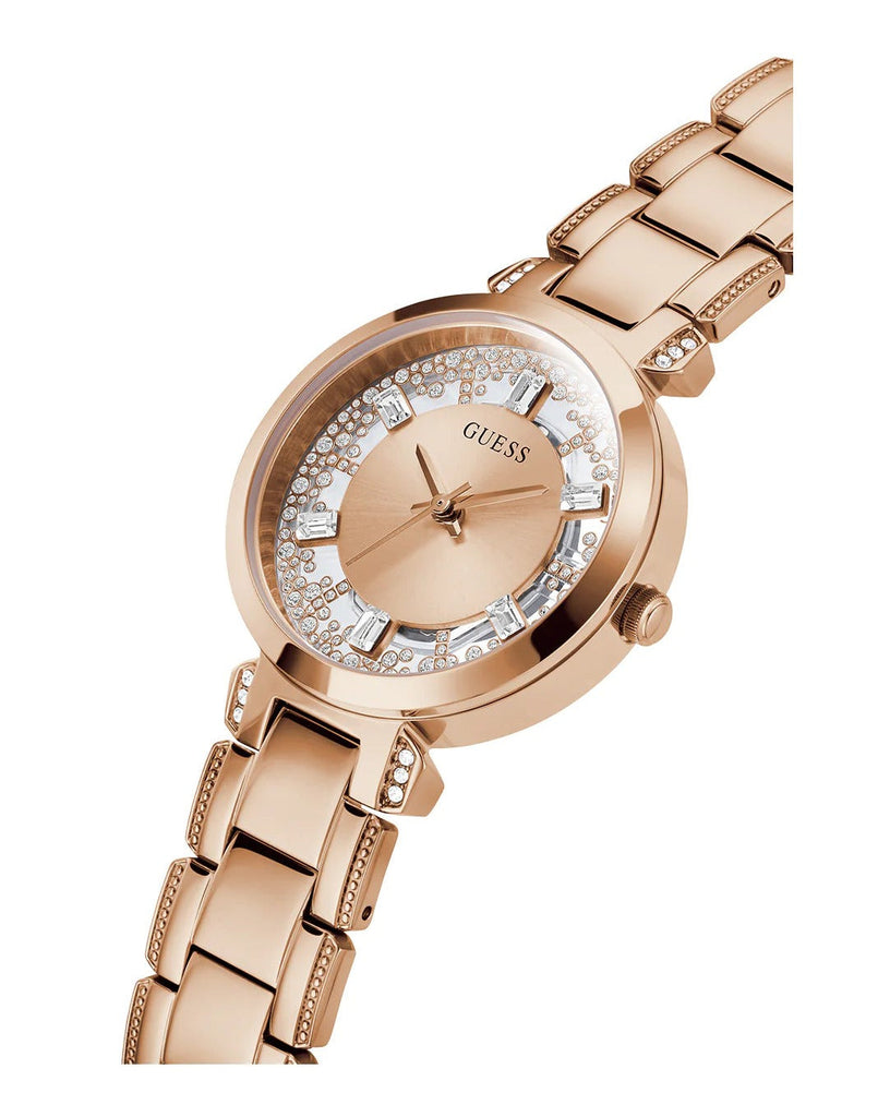Guess Crystal Clear Rose Gold Dial Rose Gold Steel Strap Watch for Women - GW0470L3 Buy Now By Guess