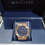 Maserati Potenza 42mm Rose Gold & Blue Dial Blue Leather Strap Watch For Men - R8851108027 Buy Now By Maserati