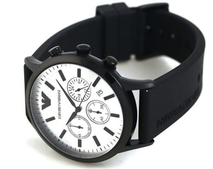 Emporio Armani Chronograph Quartz Silver Dial Black Rubber Strap Watch For Men - AR11048 Buy Now By Emporio Armani