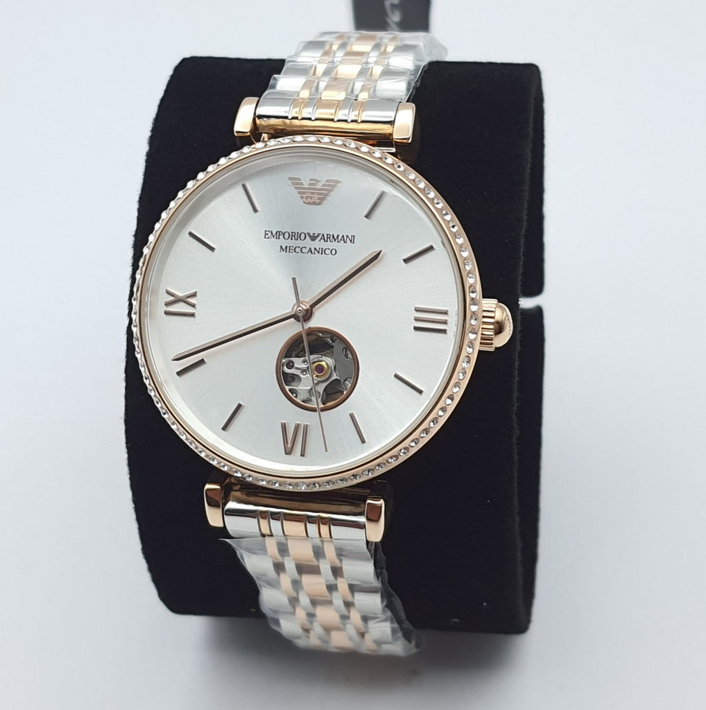 Emporio Armani Gianni T-Bar Analog White Dial Two Tone Steel Strap Watch For Women - AR60019 Buy Now By Emporio Armani