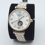 Emporio Armani Gianni T-Bar Analog White Dial Two Tone Steel Strap Watch For Women - AR60019 Buy Now By Emporio Armani