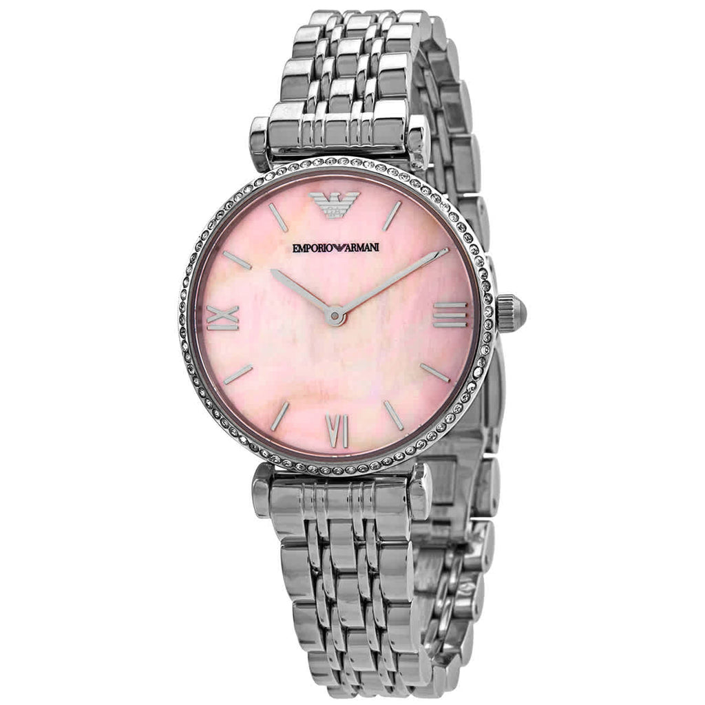 Emporio Armani Gianni T Bar Pink Mother of Pearl Dial Silver Steel Strap Watch For Women - AR1779 Buy Now By Emporio Armani