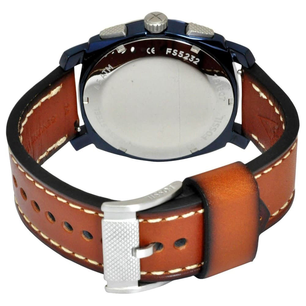 Fossil Machine Chronograph Blue Dial Brown Leather Strap Watch for Men - FS5232 Buy Now By Fossil