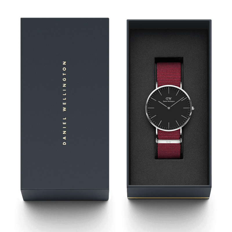 Daniel Wellington Classic Roselyn Black Dial Maroon Nylon Strap Watch For Women - DW00100274 Buy Now By Daniel Wellington