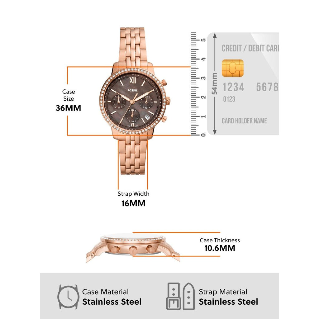 Fossil Neutra Chronograph Mother of Pearl Brown Dial Rose Gold Steel Strap Watch for Women - ES5218 Buy Now By Fossil
