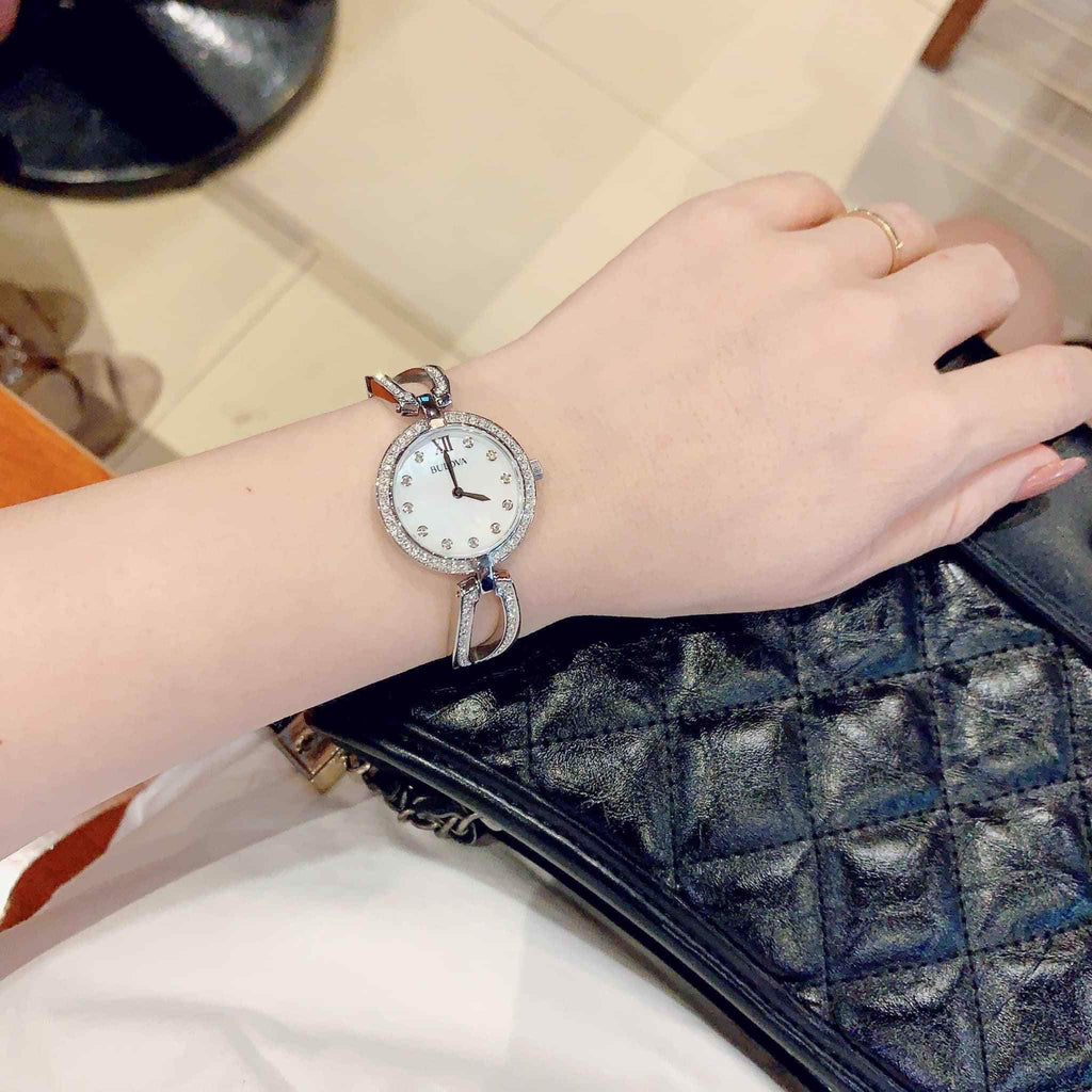 Bulova Crystal Collection Mother of Pearl Dial Silver Steel Strap Watch for Women - 96L223 Buy Now By Bulova