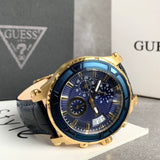 Guess Pinnacle Chronograph Quartz Blue Dial Blue Leather Strap Watch For Men - W0673G2 Buy Now By Guess
