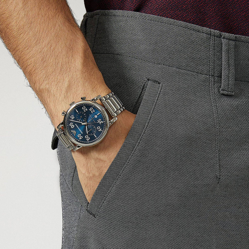 Emporio Armani Luigi Chronograph Blue Dial Silver Steel Strap Watch For Men - AR11132 Buy Now By Emporio Armani
