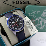 Fossil Grant Chronograph Blue Dial Blue Leather Strap Watch for Men - FS5373 Buy Now By Fossil
