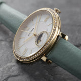 Fossil Jacqueline Analog Moonphase Mother of Pearl White Dial Green Leather Strap Watch for Women - ES5168 Buy Now By Fossil