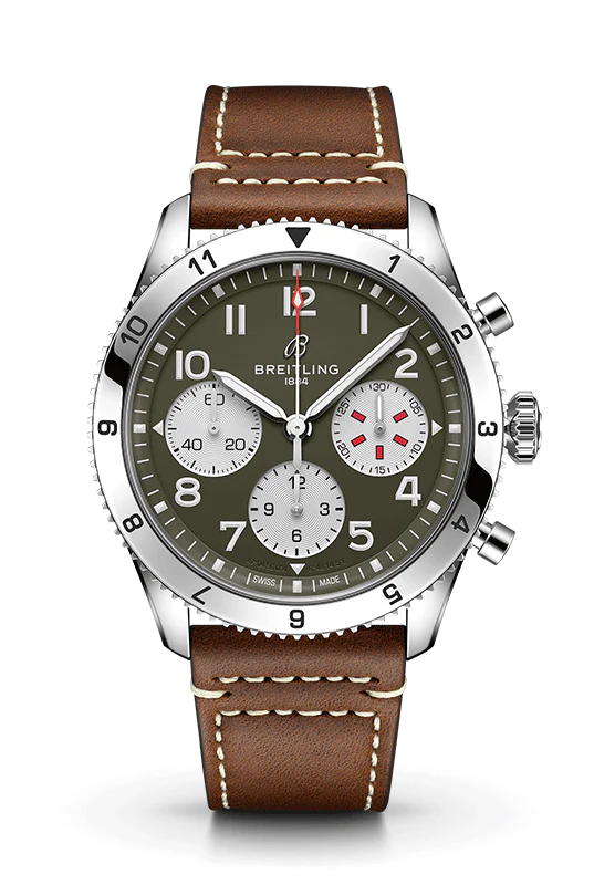 Breitling Avi Chronograph 42 Curtiss Warhawk Green Dial Brown Leather Strap Watch for Men - A233802A1L1X1 Buy Now By Breitling